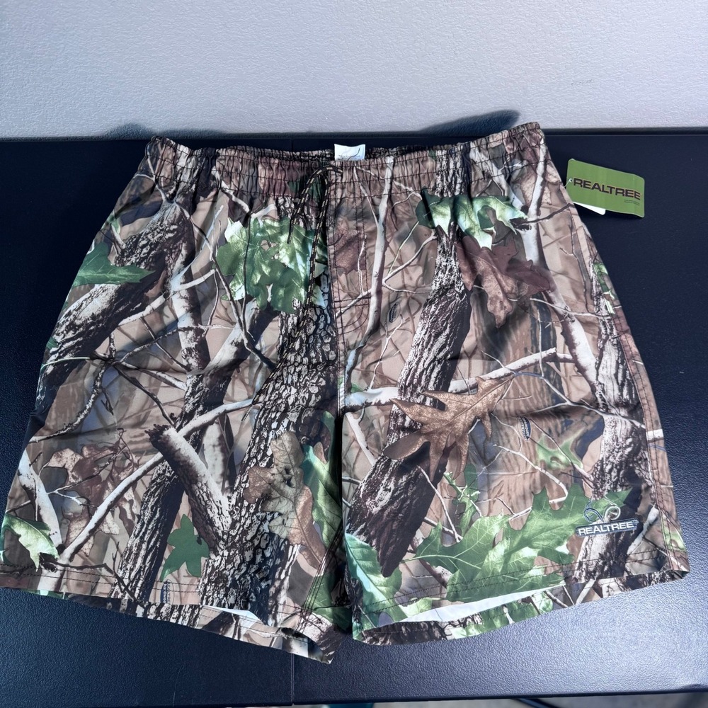 Realtree Hardwoods Camo Swim Trunks Mens XXL Green Brown Micro Peached New